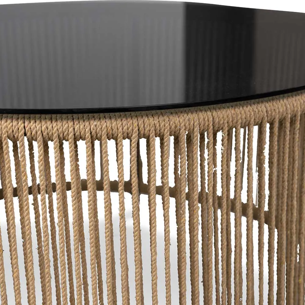 Wohnen Rattanmöbel*Runder Sofatisch mit grau getönter Glasplatte - Pharina