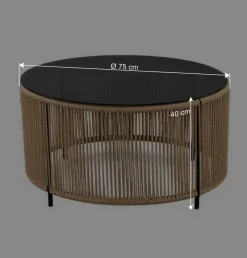 Wohnen Rattanmöbel*Runder Sofatisch mit grau getönter Glasplatte - Pharina