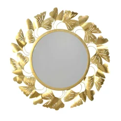 Wohnen Spiegel|Flurspiegel*Runder Spiegel mit Blätter Design Rahmen - Rojocaba