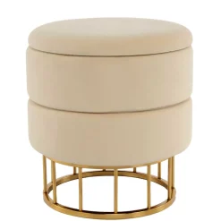 Wohnen Runder Stauraum Hocker in Creme & Gold - Loeesa