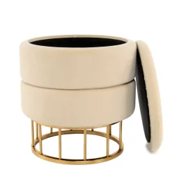 Wohnen Runder Stauraum Hocker in Creme & Gold - Loeesa