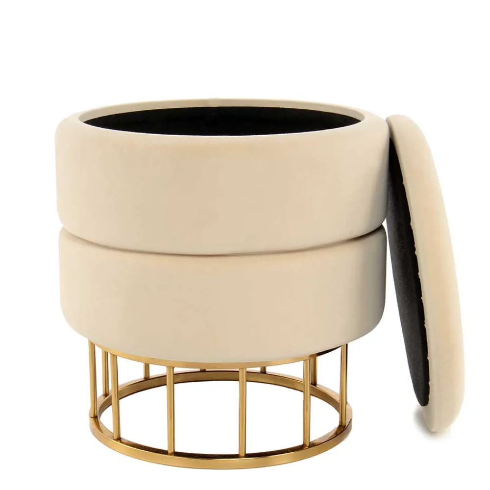 Wohnen Runder Stauraum Hocker in Creme & Gold - Loeesa