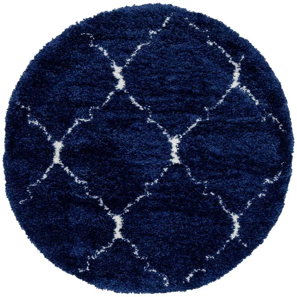 Wohnen Runder Teppich in Dunkelblau & Creme Hochflor - Vimanco