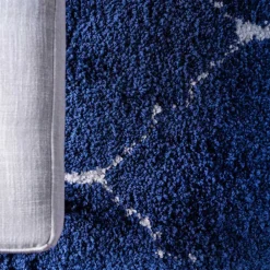 Wohnen Runder Teppich in Dunkelblau & Creme Hochflor - Vimanco