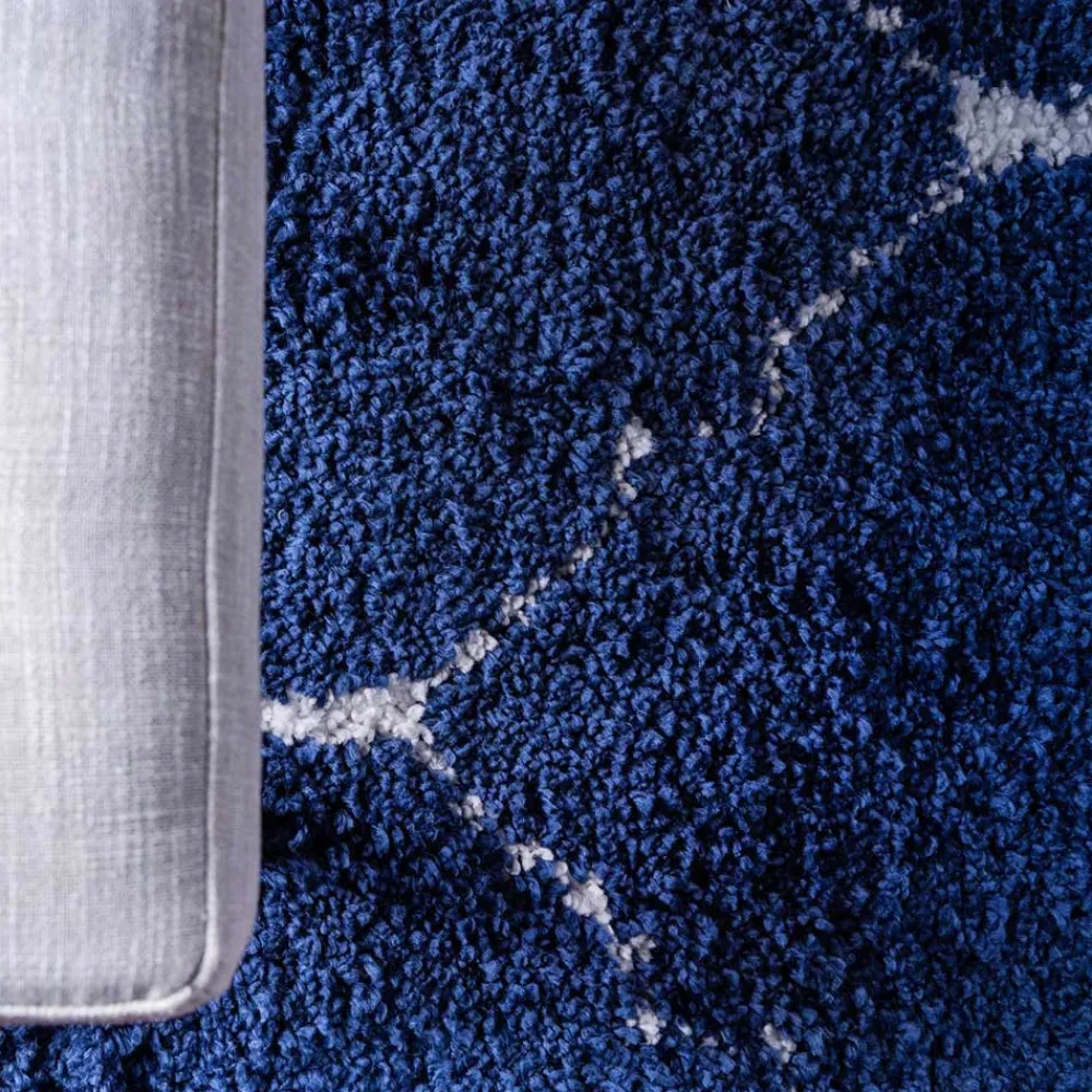 Wohnen Runder Teppich in Dunkelblau & Creme Hochflor - Vimanco