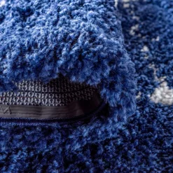 Wohnen Runder Teppich in Dunkelblau & Creme Hochflor - Vimanco