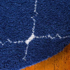 Wohnen Runder Teppich in Dunkelblau & Creme Hochflor - Vimanco