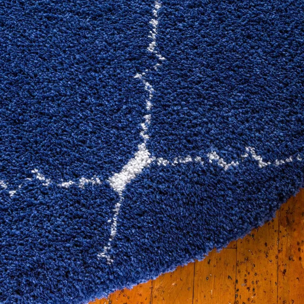 Wohnen Runder Teppich in Dunkelblau & Creme Hochflor - Vimanco