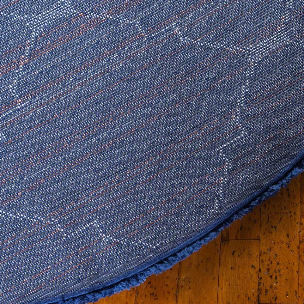 Wohnen Runder Teppich in Dunkelblau & Creme Hochflor - Vimanco