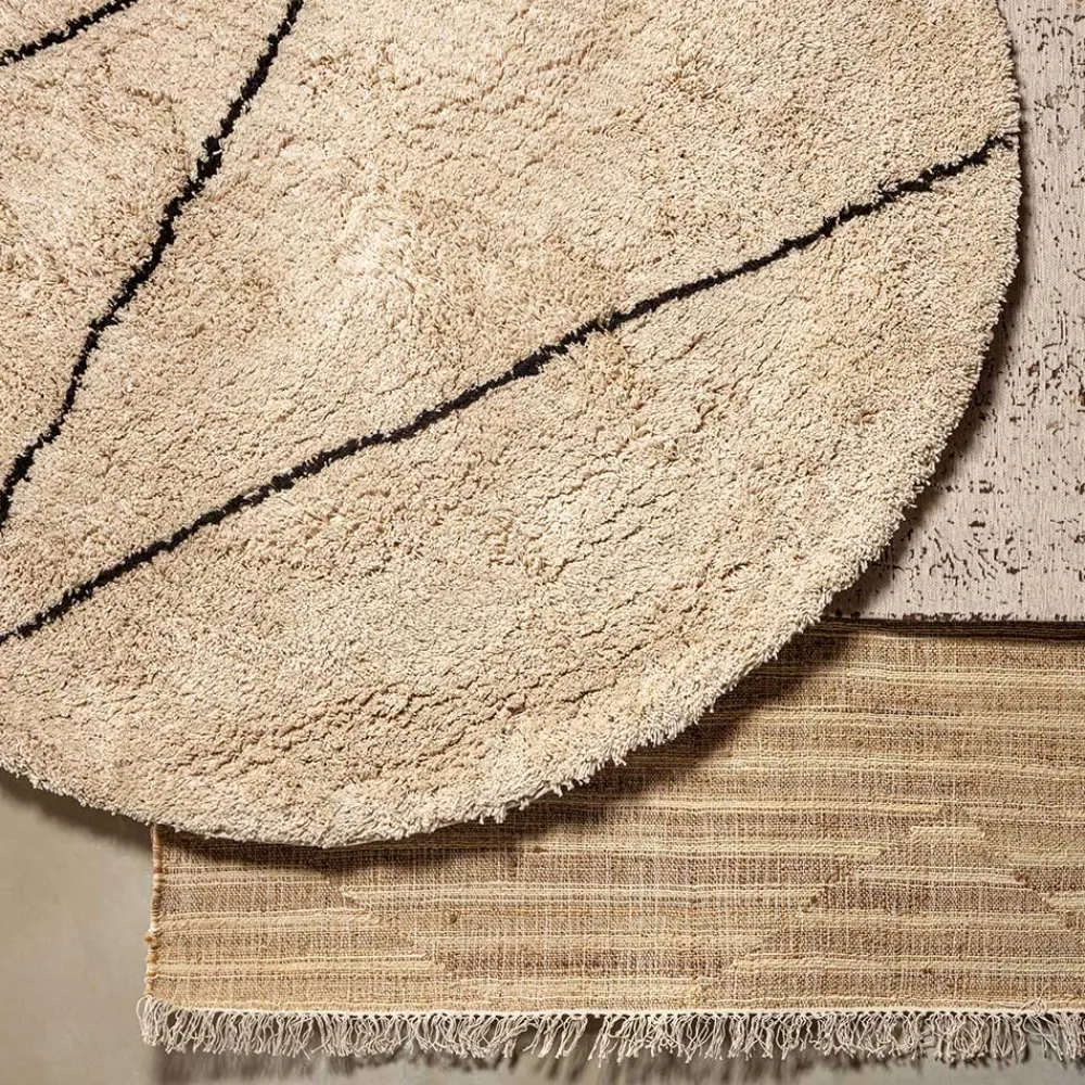 Wohnen Teppiche*Runder Teppich in Offwhite und Schwarz - Simi