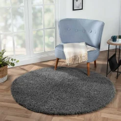 Wohnen Runder Teppich mit hohem Flor in Grau - Montpa