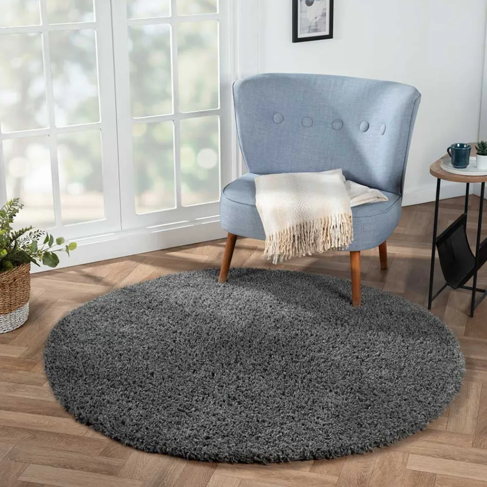 Wohnen Runder Teppich mit hohem Flor in Grau - Montpa