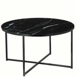Wohnen Runder Wohnzimmer Glastisch in Marmor Schwarz - Adiana