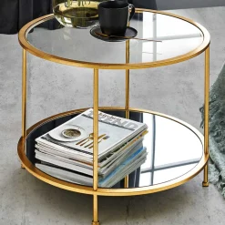 Wohnen Glasmöbel|Telefontische*Runder Wohnzimmer Tisch mit Glas & Spiegelglas - Alisa