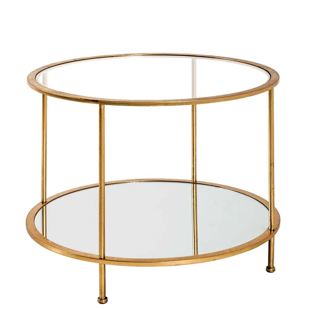 Wohnen Glasmöbel|Telefontische*Runder Wohnzimmer Tisch mit Glas & Spiegelglas - Alisa