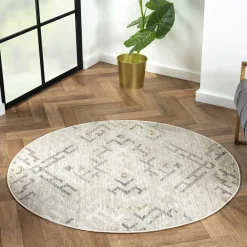 Wohnen Rundteppich in Hellgrau und Creme - Frantasic