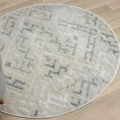 Wohnen Rundteppich in Hellgrau und Creme - Frantasic