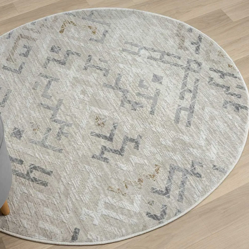 Wohnen Rundteppich in Hellgrau und Creme - Frantasic