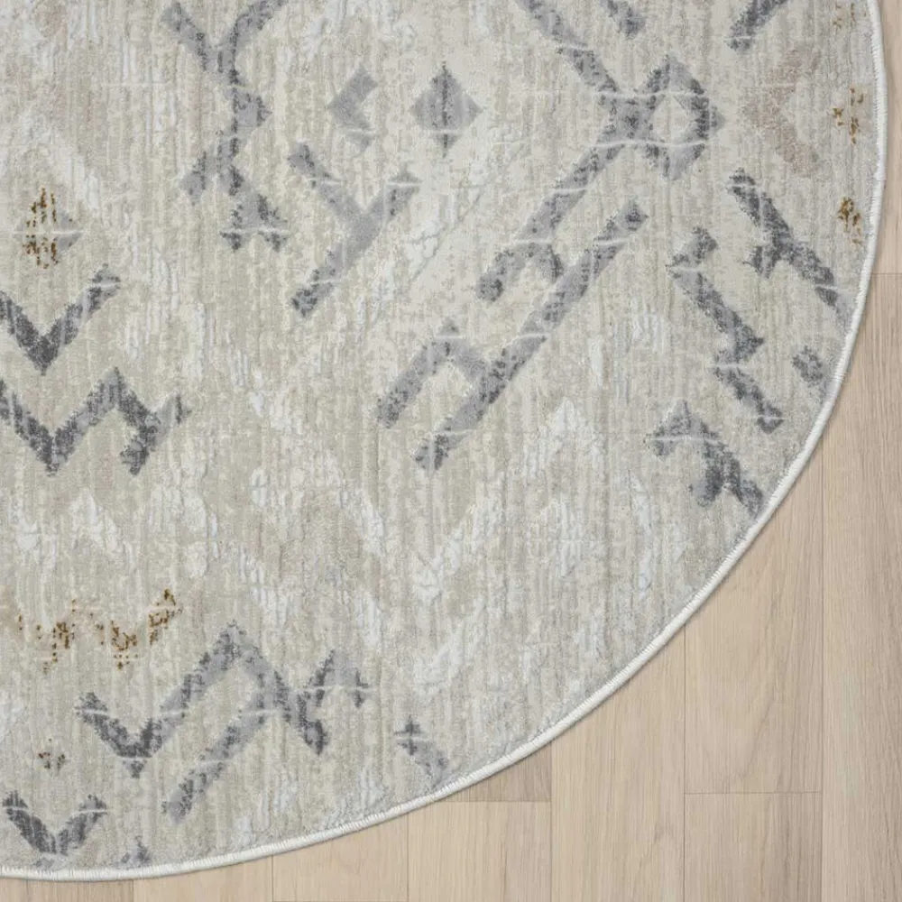 Wohnen Rundteppich in Hellgrau und Creme - Frantasic