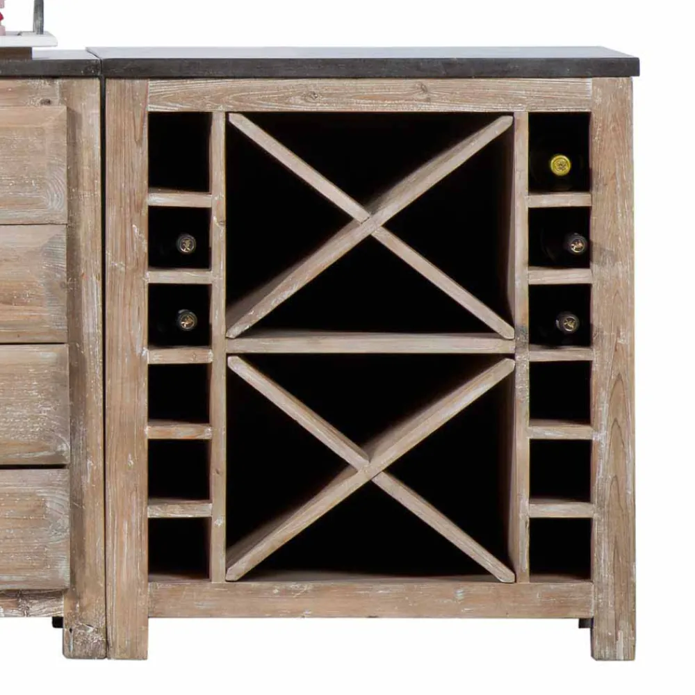 Wohnen Rustikale Küchenzeile aus Recyclingholz Pinie Ashvills & Naturstein (vierteilig)