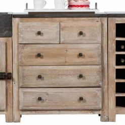 Wohnen Rustikale Küchenzeile aus Recyclingholz Pinie Ashvills & Naturstein (vierteilig)