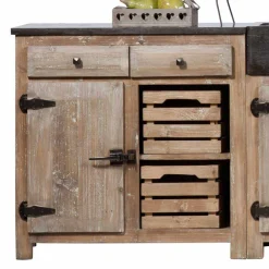 Wohnen Rustikale Küchenzeile aus Recyclingholz Pinie Ashvills & Naturstein (vierteilig)