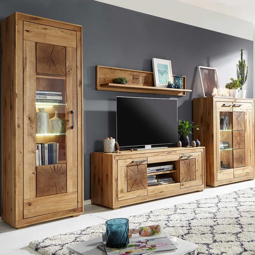 Wohnen Rustikale Schrankwand Troncon aus Wildeiche (vierteilig)