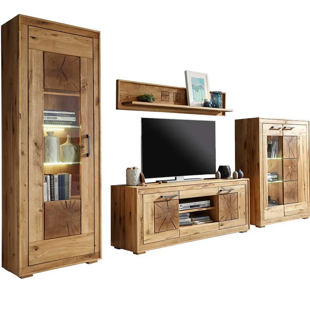 Wohnen Rustikale Schrankwand Troncon aus Wildeiche (vierteilig)