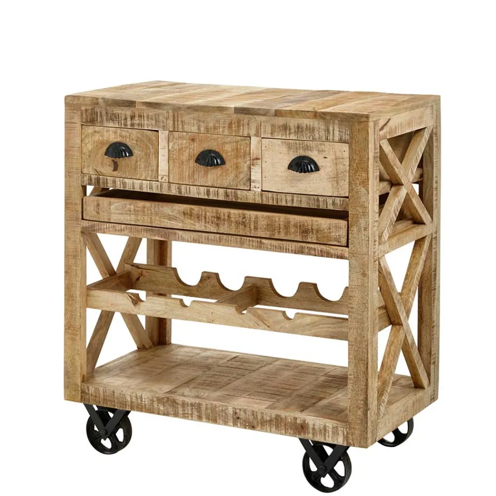 Wohnen Rustikaler Barwagen auf Metallrollen - Radulyn