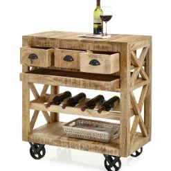 Wohnen Rustikaler Barwagen auf Metallrollen - Radulyn