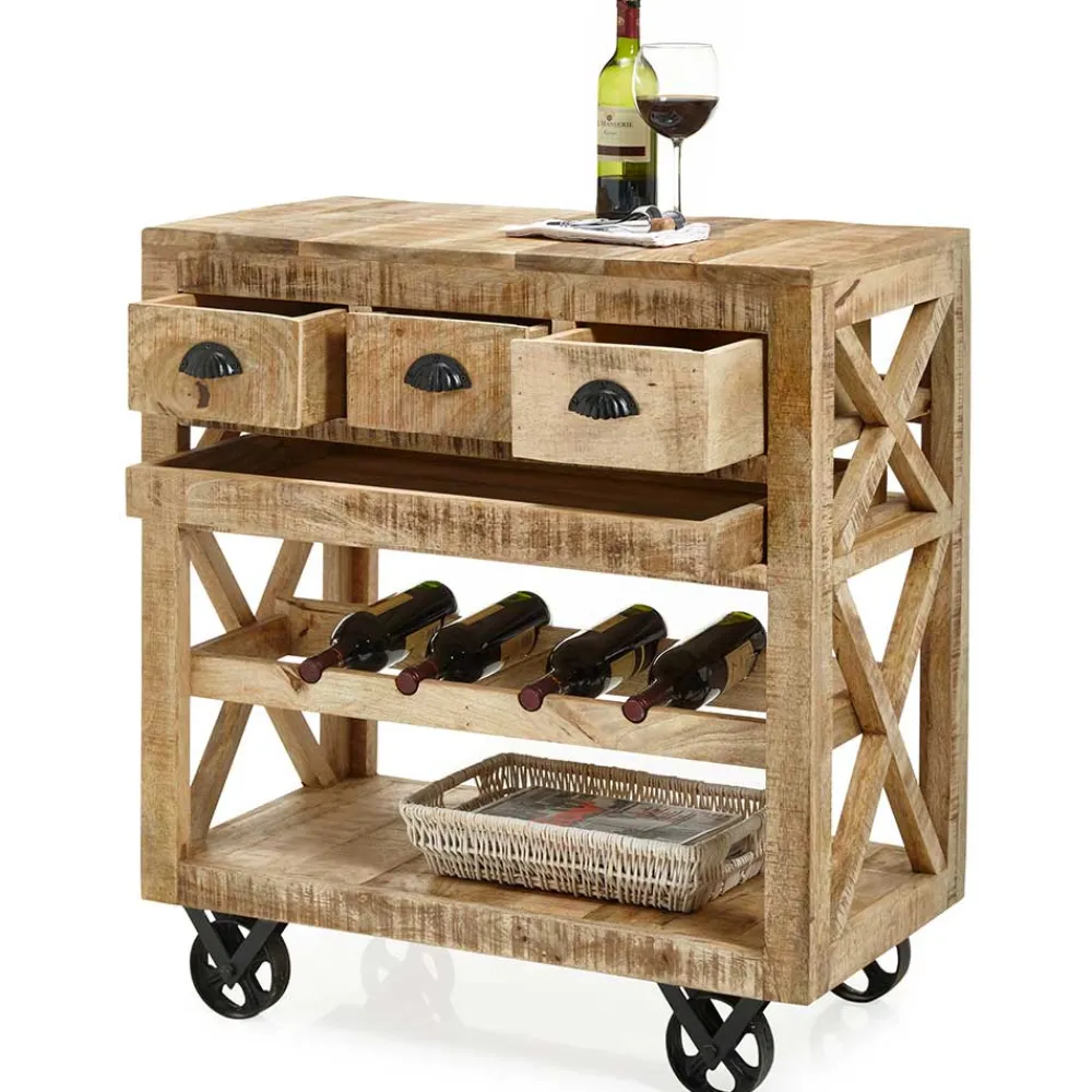 Wohnen Rustikaler Barwagen auf Metallrollen - Radulyn