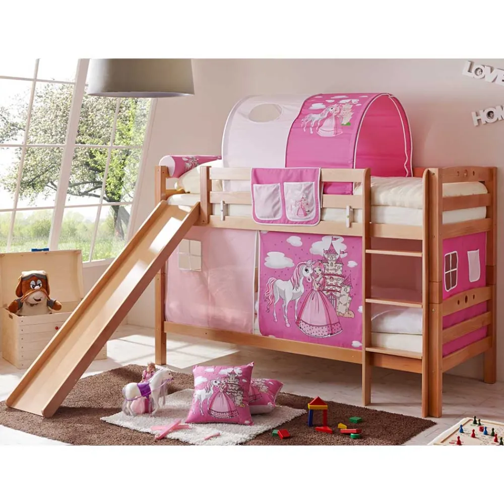 Wohnen Kinderbetten|Kindermöbel*Rutsche Etagenbett für Mädchen in Natur - Norklin