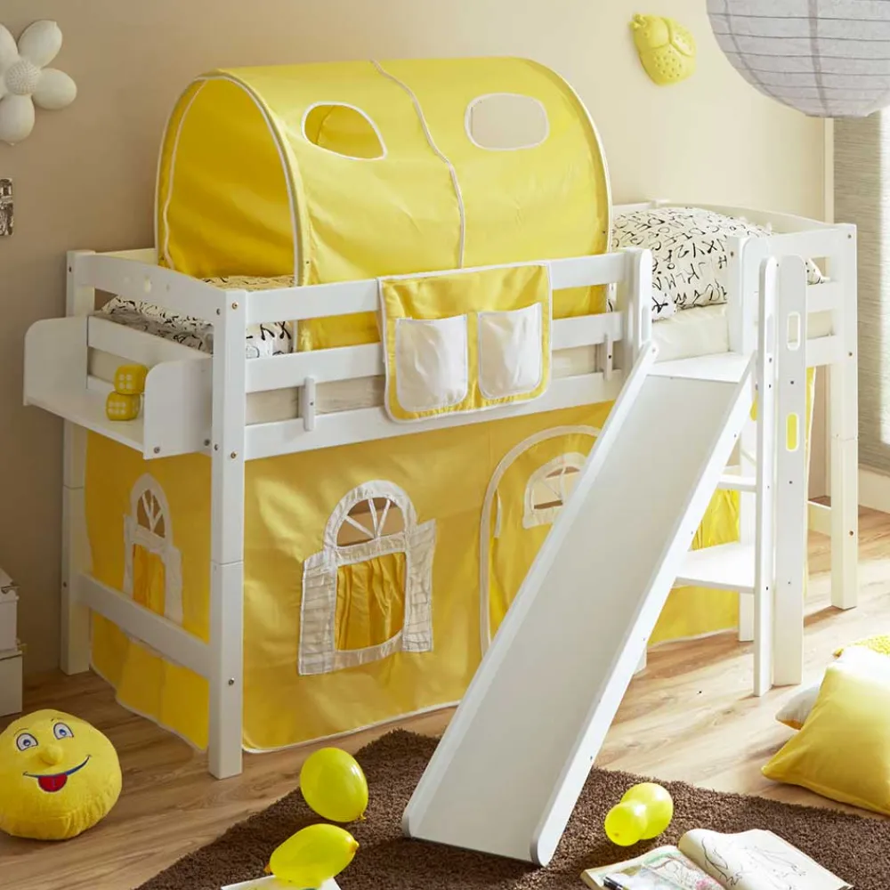 Wohnen Rutsche Hochbett aus weißem Holz Buche - Yana