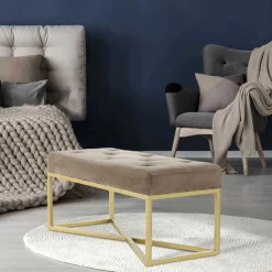 Wohnen Bettbänke|Esszimmerbänke*Samt Bettbank in Taupe mit Gold - Davork
