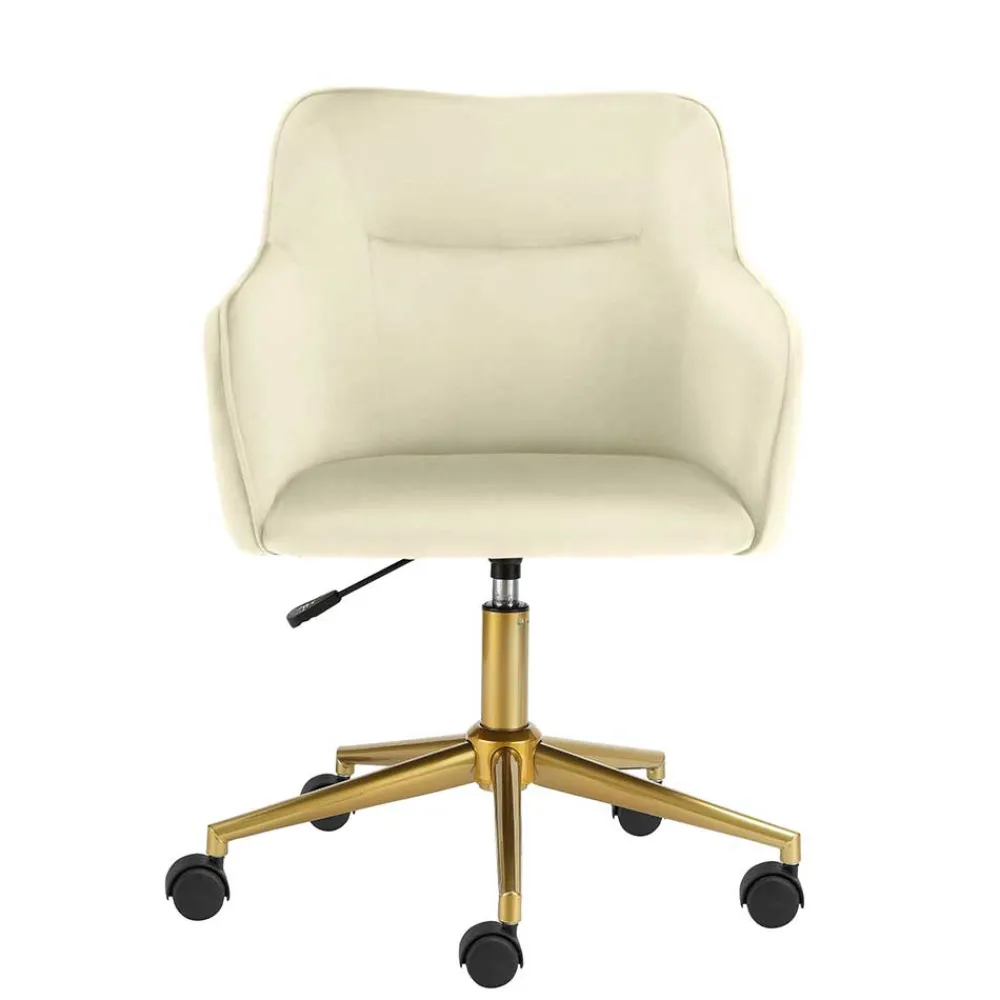 Wohnen Samt Drehstuhl in Weiß mit Gold - Abetzia