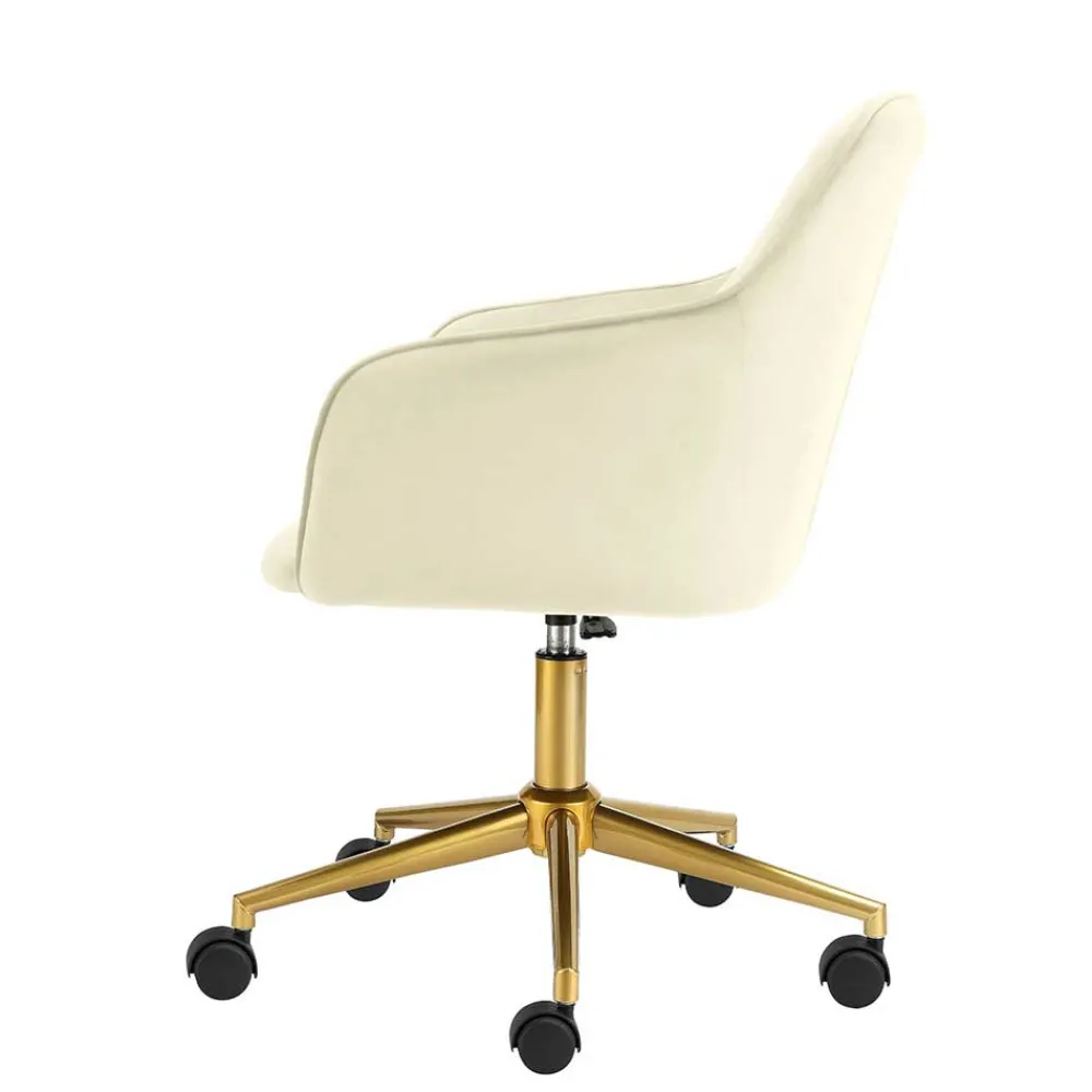 Wohnen Samt Drehstuhl in Weiß mit Gold - Abetzia