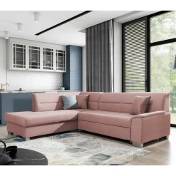 Wohnen Samt Eckcouch in Altrosa mit Schlaffunktion - Donegal