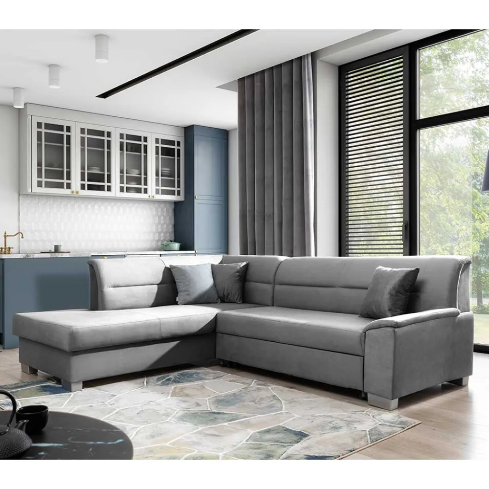 Wohnen Sofas|Sofa*Samt Eckcouch in Grau mit Bettfunktion - Elhan