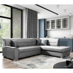 Wohnen Sofas|Sofa*Samt Eckcouch in Grau mit Bettfunktion - Elhan