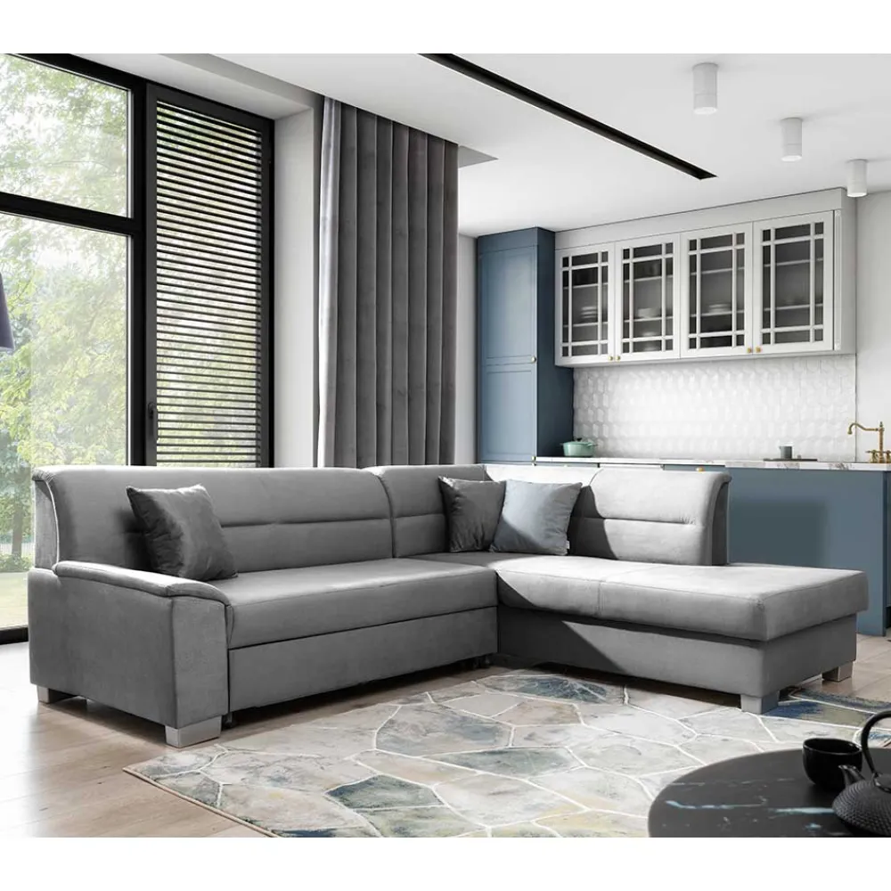 Wohnen Sofas|Sofa*Samt Eckcouch in Grau mit Bettfunktion - Elhan