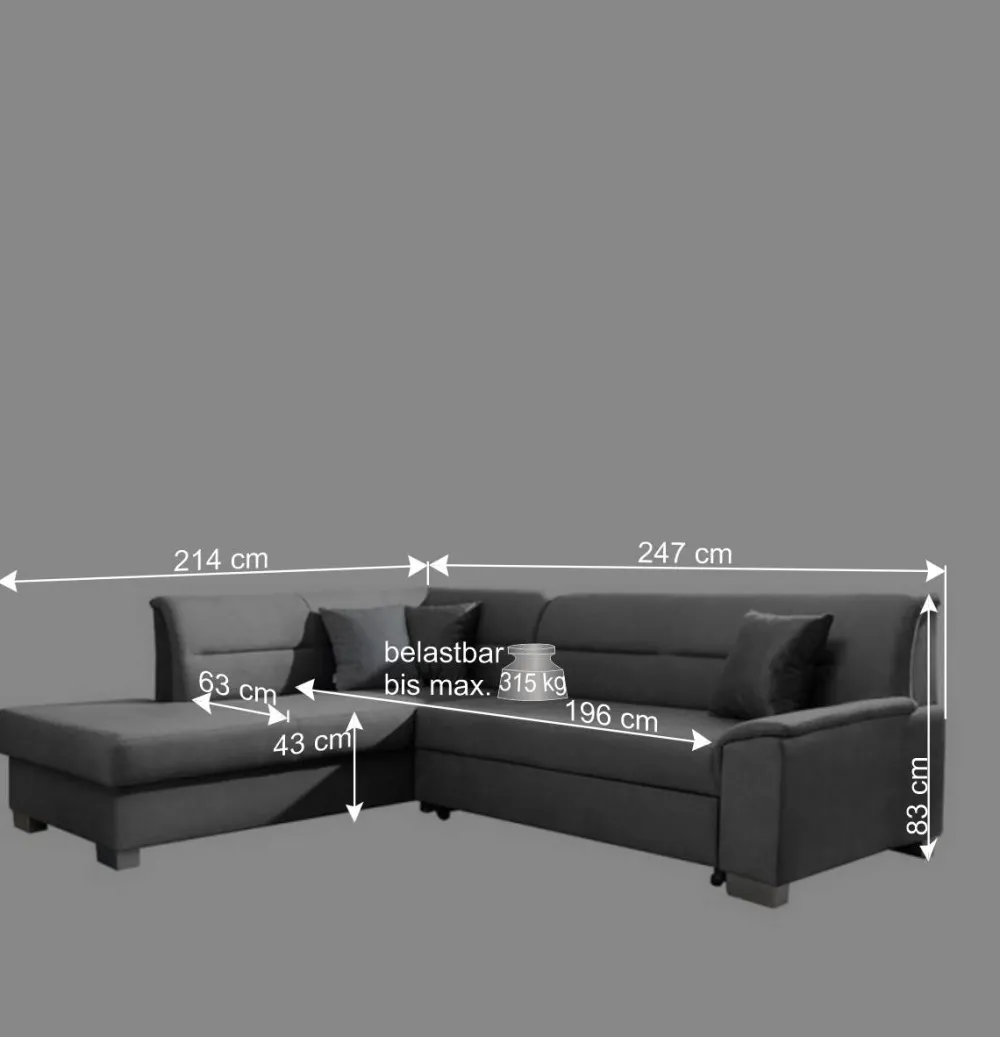 Wohnen Sofas|Sofa*Samt Eckcouch in Grau mit Bettfunktion - Elhan