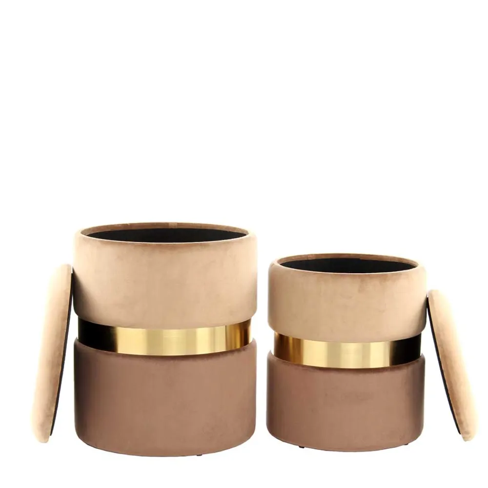Wohnen Samt Hocker Set in Hellbraun & Braun - Valerana (zweiteilig)