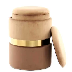 Wohnen Samt Hocker Set in Hellbraun & Braun - Valerana (zweiteilig)