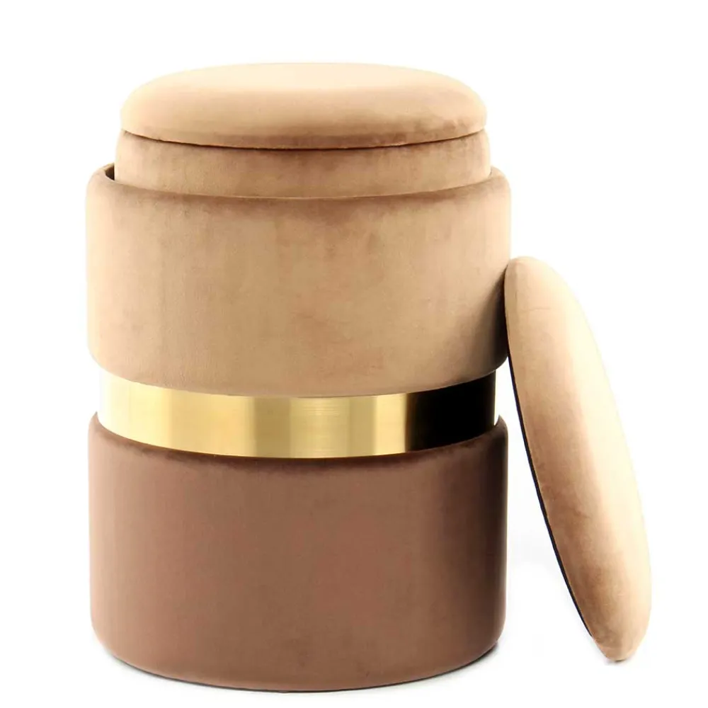 Wohnen Samt Hocker Set in Hellbraun & Braun - Valerana (zweiteilig)