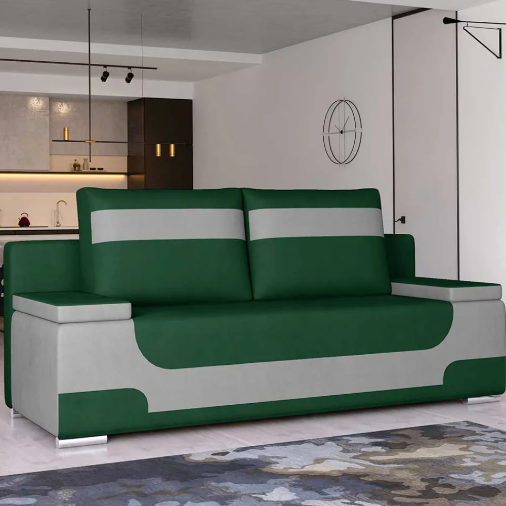 Wohnen Sofas|Sofa*Samt Klappcouch in Dunkelgrün und Hellgrau - Alaleva