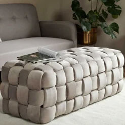 Wohnen Samt Polsterbank in Taupe - Flechtoptik - Josch