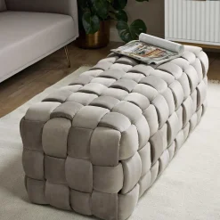 Wohnen Samt Polsterbank in Taupe - Flechtoptik - Josch