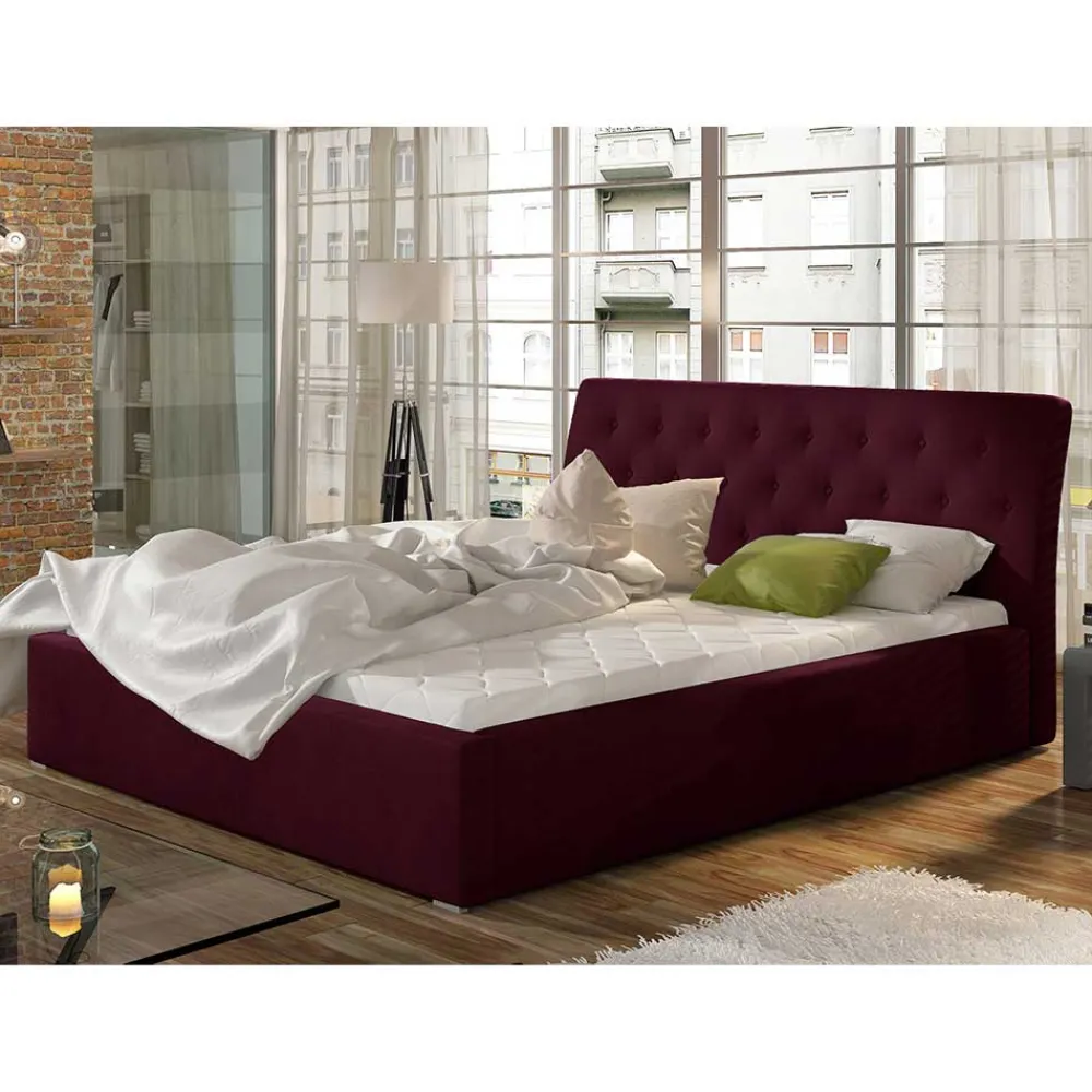 Wohnen Samt Polsterbett in Bordeaux Rot - Ugian