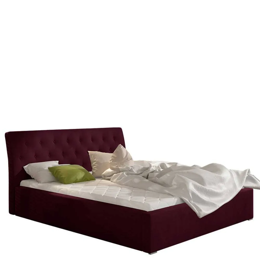 Wohnen Samt Polsterbett in Bordeaux Rot - Ugian