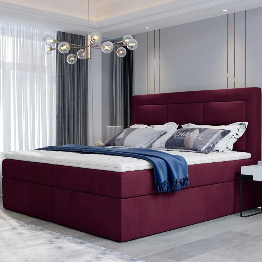 Wohnen Samt Polsterbett in Bordeaux Rot - Licox